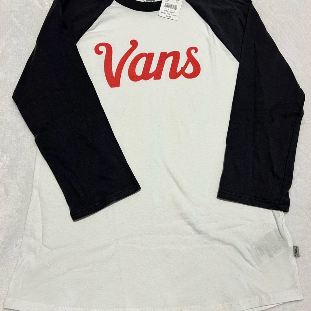 Vans Red Logo Black and White Raglan Tee